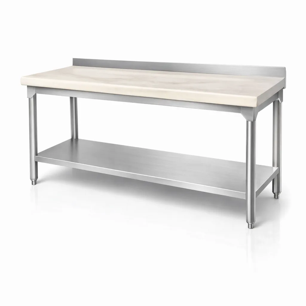 STAINLESS STEEL WORK TABLE WITH MARBLE TOP