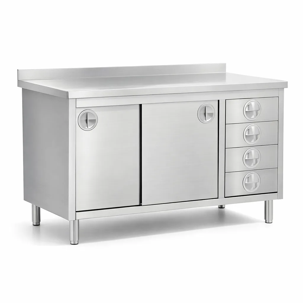 STAINLESS STEEL CABINET AND DRAWER WORK TABLE